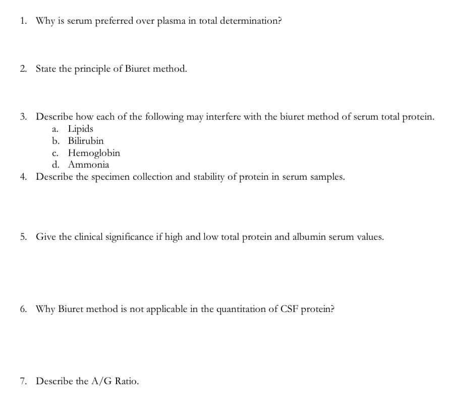Solved 1. Describe the specimen collection and stability of