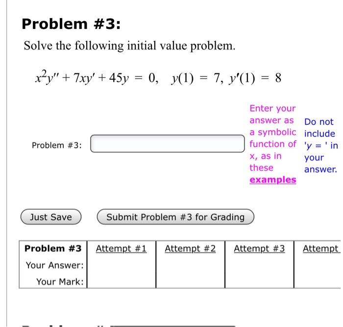Solved Problem #3: Solve the following initial value | Chegg.com