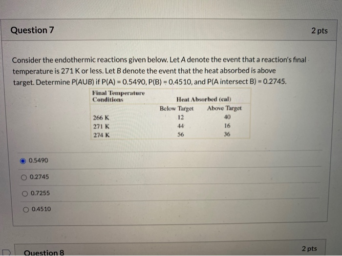 Solved Question 7 2 Pts Consider The Endothermic Reactions | Chegg.com