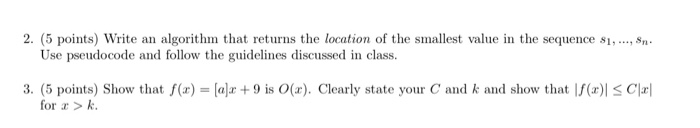 Solved 2. (5 points) Write an algorithm that returns the | Chegg.com
