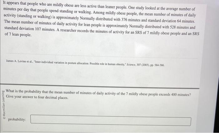 Solved It appears that people who are mildly obese are less | Chegg.com