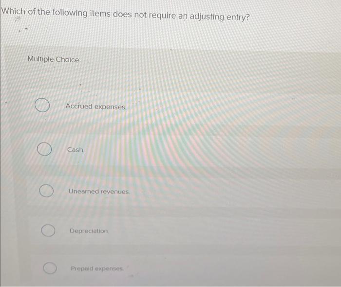 Solved Which of the following items does not require an | Chegg.com