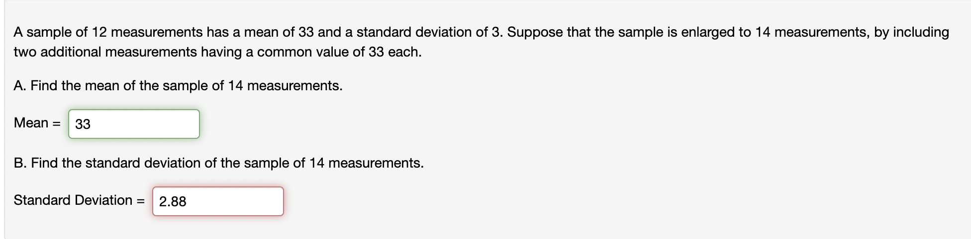 Solved A sample of 12 ﻿measurements has a mean of 33 ﻿and a | Chegg.com