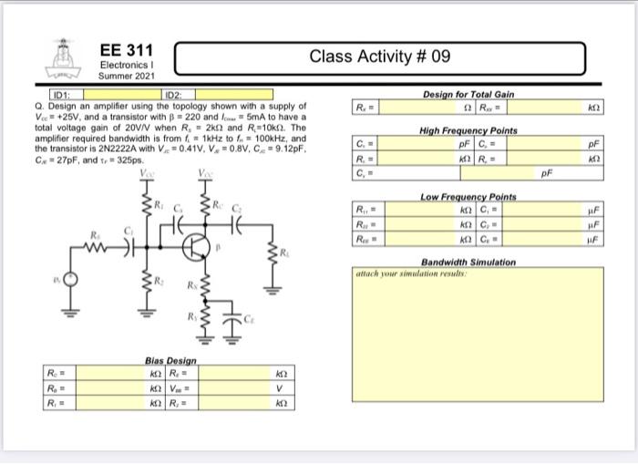 Solved 101: R. K2 pF EE 311 Electronics Class Activity # 09 | Chegg.com