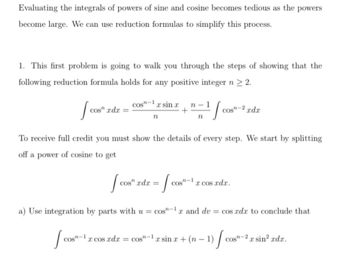 Solved Evaluating the integrals of powers of sine and cosine | Chegg.com