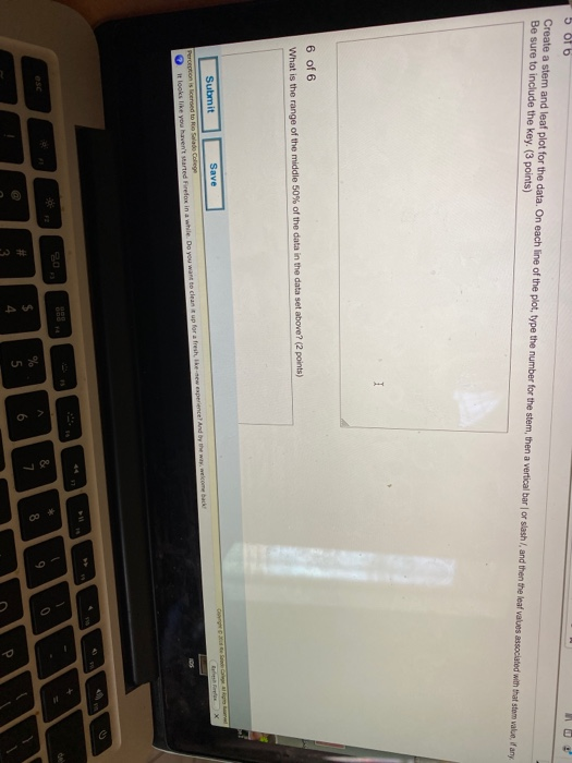 Solved 5 OF 6 Create a stem and leaf plot for the data. On | Chegg.com