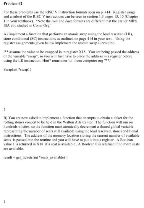 Problem #2 For these problems use the RISC V | Chegg.com