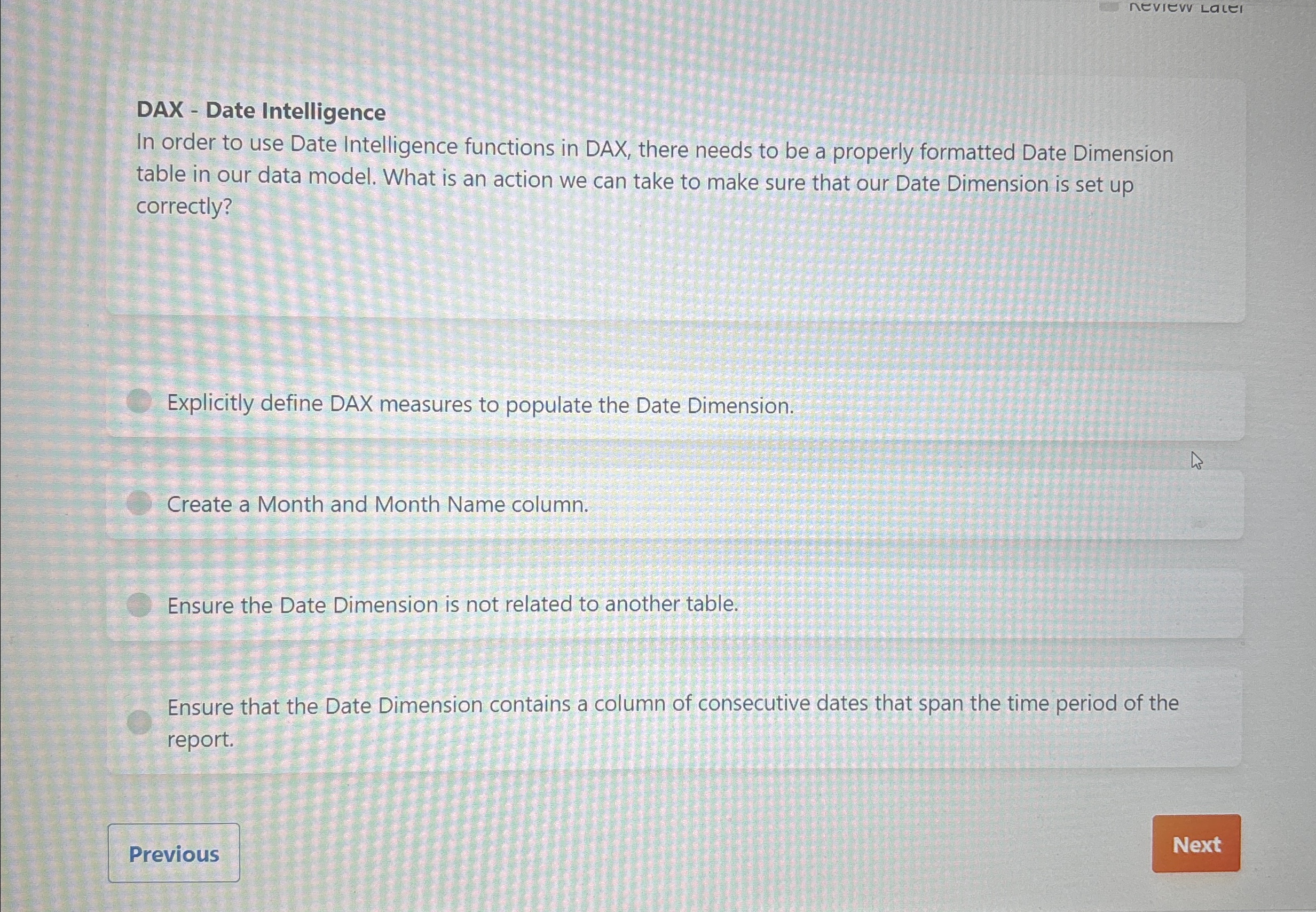 Solved DAX - ﻿Date IntelligenceIn order to use Date | Chegg.com