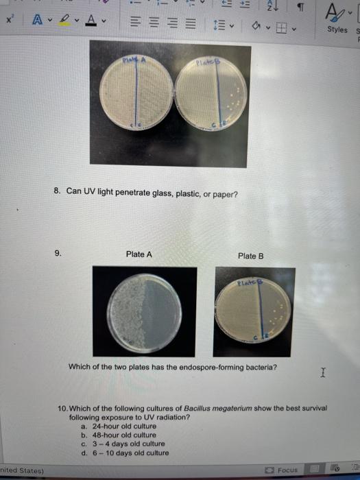 Solved Lab Assignment - Effect of Ultraviolet Light on | Chegg.com