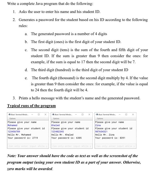 Solved Write a complete Java program that do the following: | Chegg.com