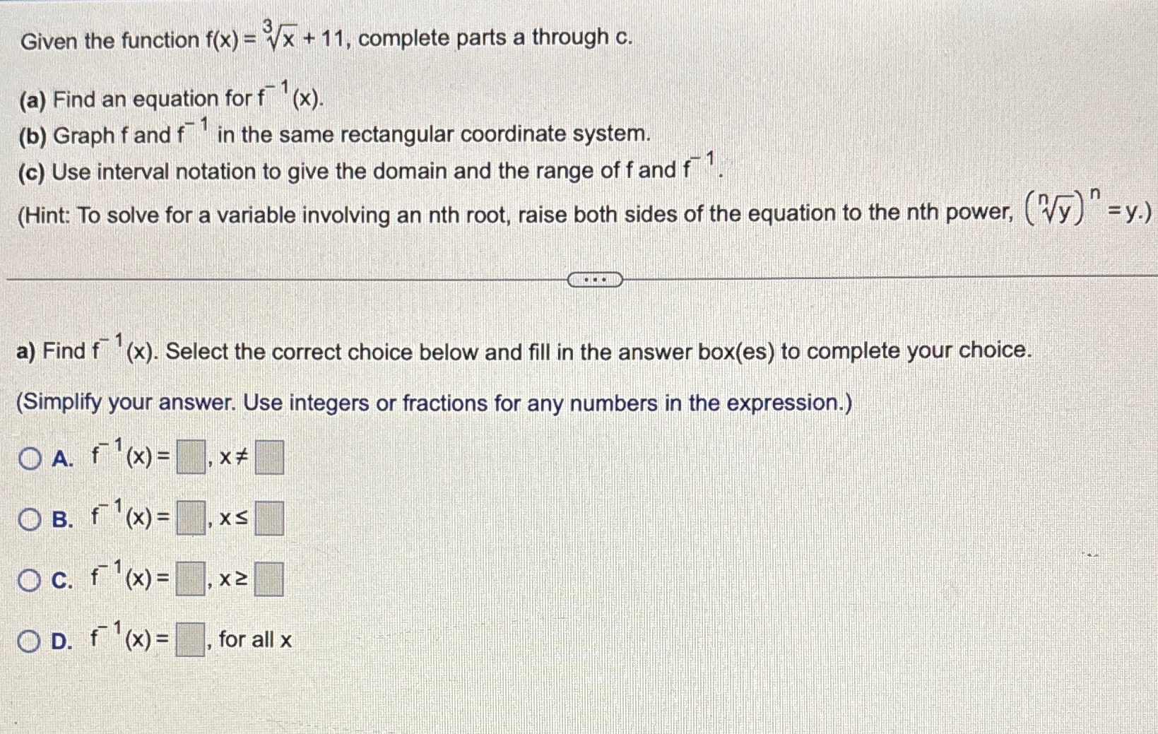 Solved Given the function f(x)=x3+11, ﻿complete parts a | Chegg.com