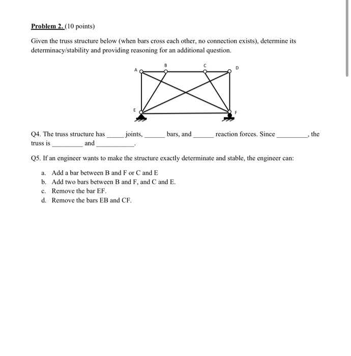 Solved Problem 2. (10 Points) Given The Truss Structure | Chegg.com