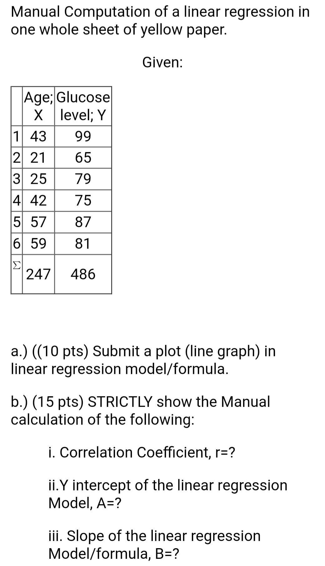Solved Manual Computation of a linear regression in one | Chegg.com