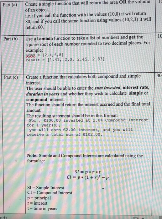 Solved Part (a) Create a single function that will return | Chegg.com
