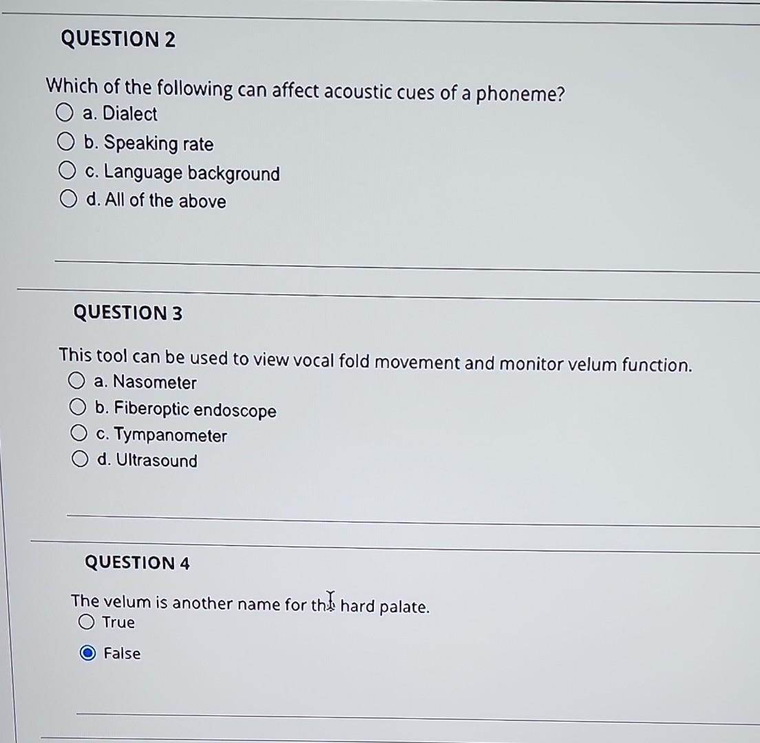 Solved Which of the following can affect acoustic cues of a | Chegg.com