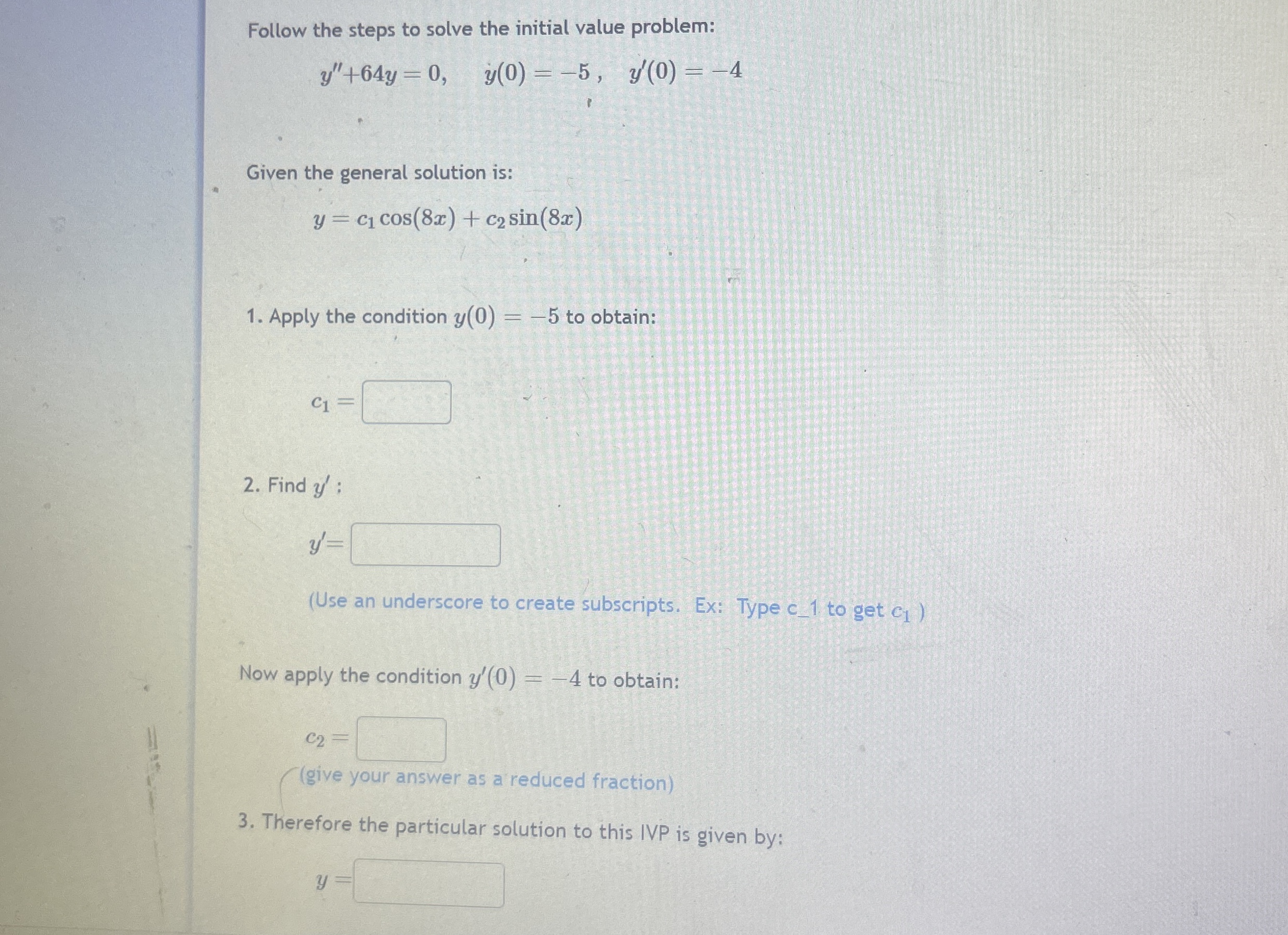 Solved Follow the steps to solve the initial value | Chegg.com