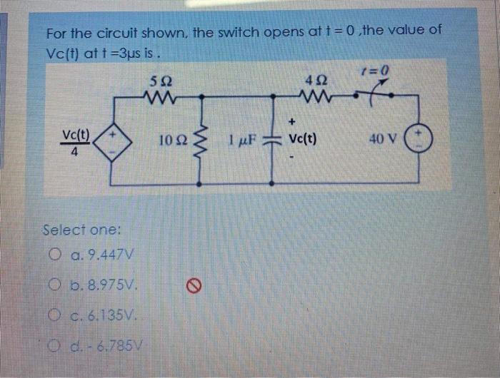 Solved For the circuit shown, the switch opens at t = 0 ,the | Chegg.com