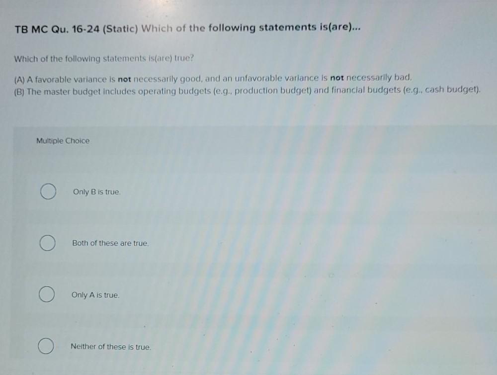 Solved TB MC Qu. 16-24 (Static) Which Of The Following | Chegg.com