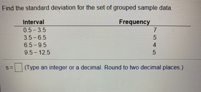 find the standard deviation for the set of grouped sample data