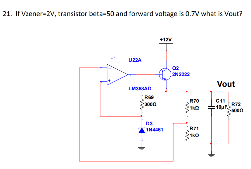 Solved If Vzener =2V, ﻿transistor beta =50 ﻿and forward | Chegg.com