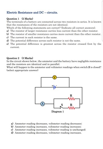 Solved Electric Resistance And DC-circuits. Question 1 (2 | Chegg.com