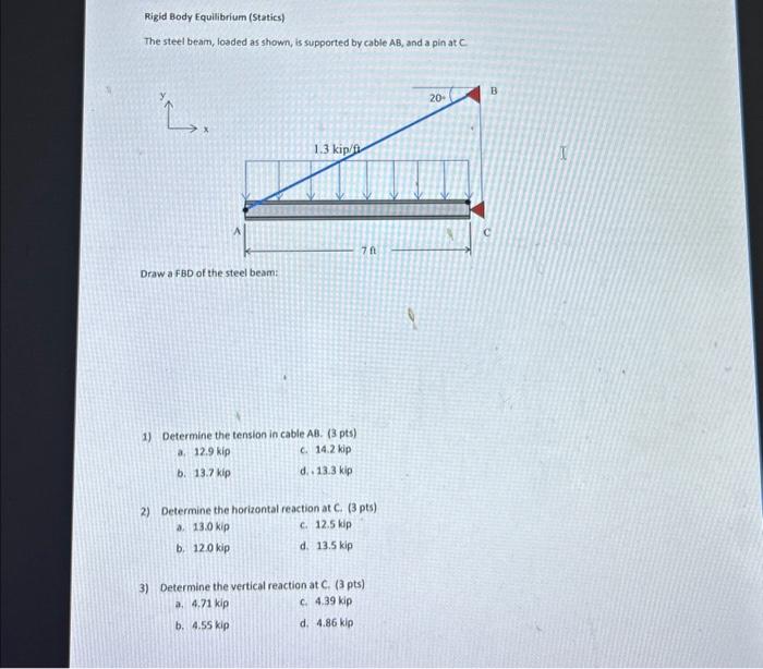 Solved Rigid Body Equilibrium (Statics) The steel beam, | Chegg.com