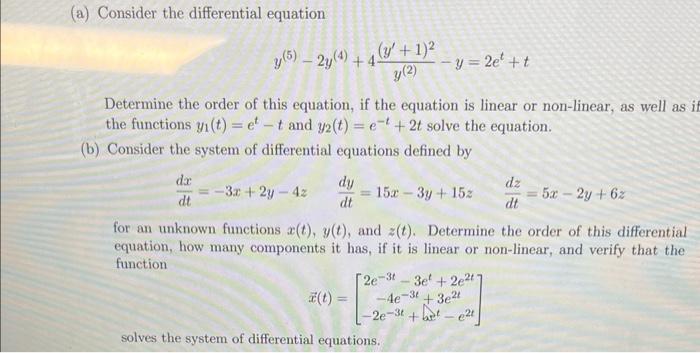 Solved (a) Consider the differential equation | Chegg.com