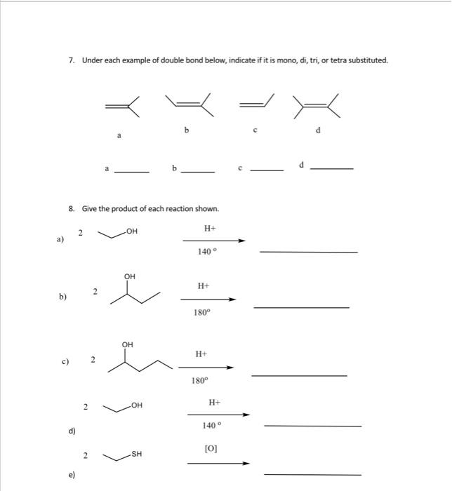 Solved 7. Under each example of double bond below, indicate | Chegg.com