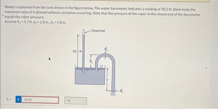 Solved Water Is Siphoned From The Tank Shown In The Figure Chegg Com