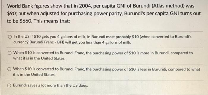 Solved World Bank figures show that in 2004, per capita GNI | Chegg.com