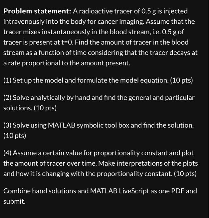 Solved Problem statement A radioactive tracer of 0.5 g is