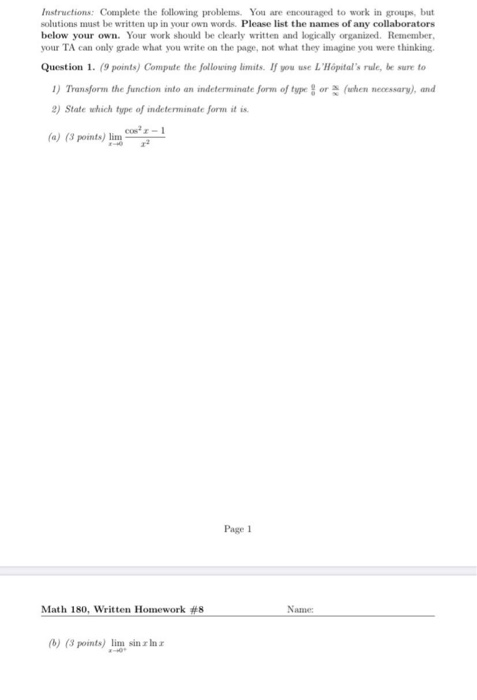 Solved Instructions Complete the following problems. You are | Chegg.com