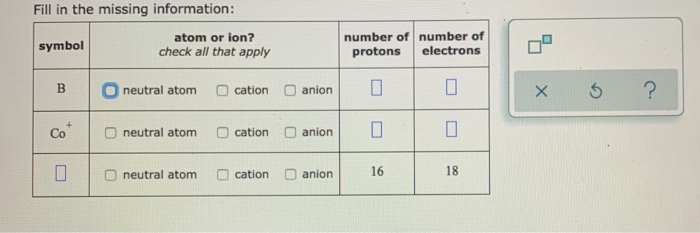 Solved Fill in the missing information: symbol atom or lon? | Chegg.com