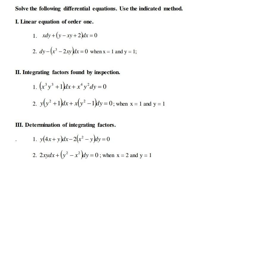 Solved Solve The Following Differential Equations Use The Chegg Com