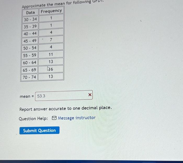 Solved mean = Report answer accurate to one decimal place. | Chegg.com