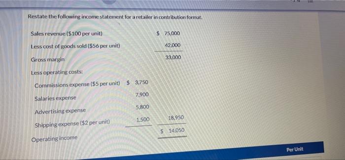 Solved - Restate the following income statement for a | Chegg.com
