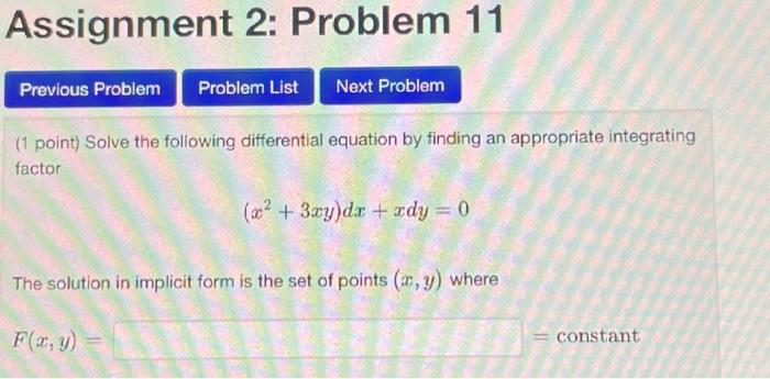 Solved Assignment 2: Problem 11 (1 point) Solve the | Chegg.com