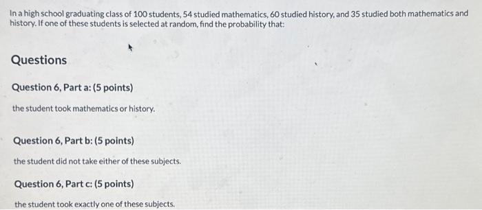 Solved In A High School Graduating Class Of 100 Students, 54 | Chegg.com