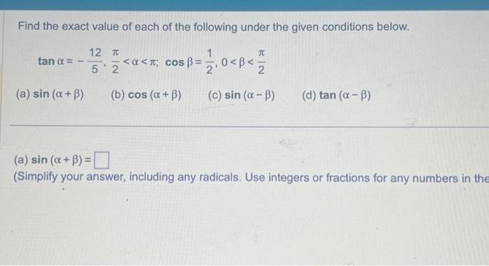 Solved Find the exact value of each of the following under | Chegg.com