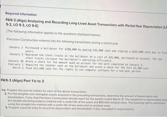 Solved Required Information PA9-3 (Algo) Analyzing And | Chegg.com