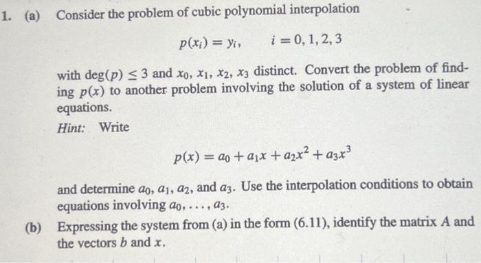 Solved (a) Consider the problem of cubic polynomial | Chegg.com