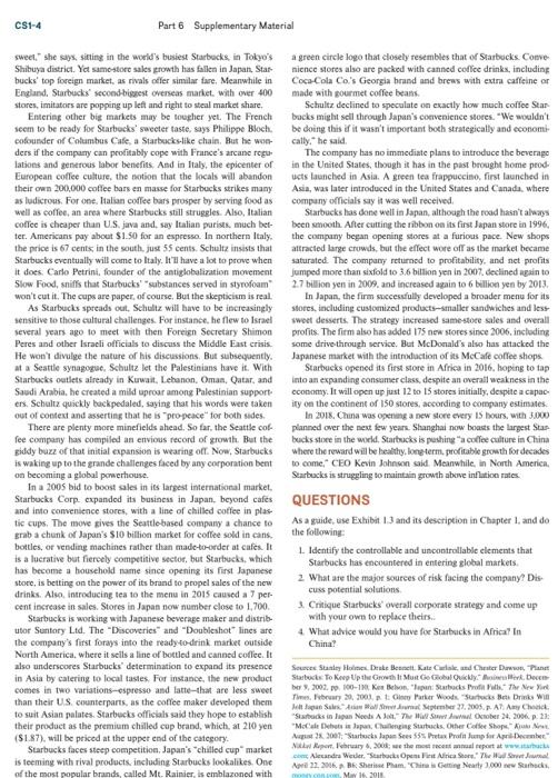 Solved Case 1 1 Starbucks Going Global Fast The Starbucks Chegg Com