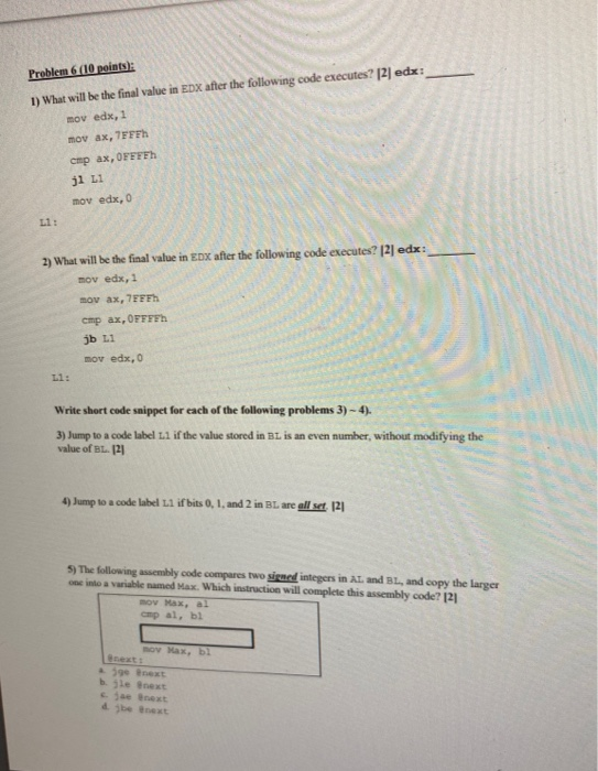 Solved Problem 6 (10 points): 1) What will be the final | Chegg.com