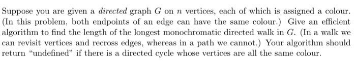 Solved Suppose you are given a directed graph G on n | Chegg.com