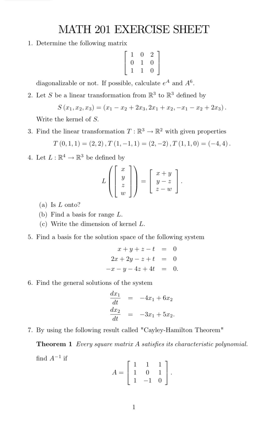MATH 201 ﻿EXERCISE SHEETDetermine the following | Chegg.com