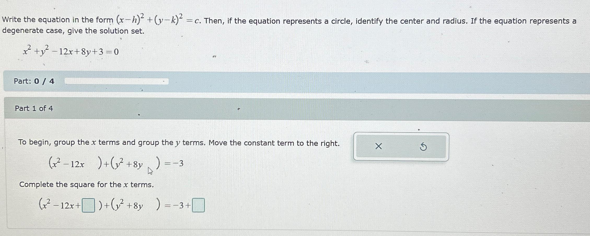 Solved Write the equation in the form (x-h)2+(y-k)2=c. | Chegg.com