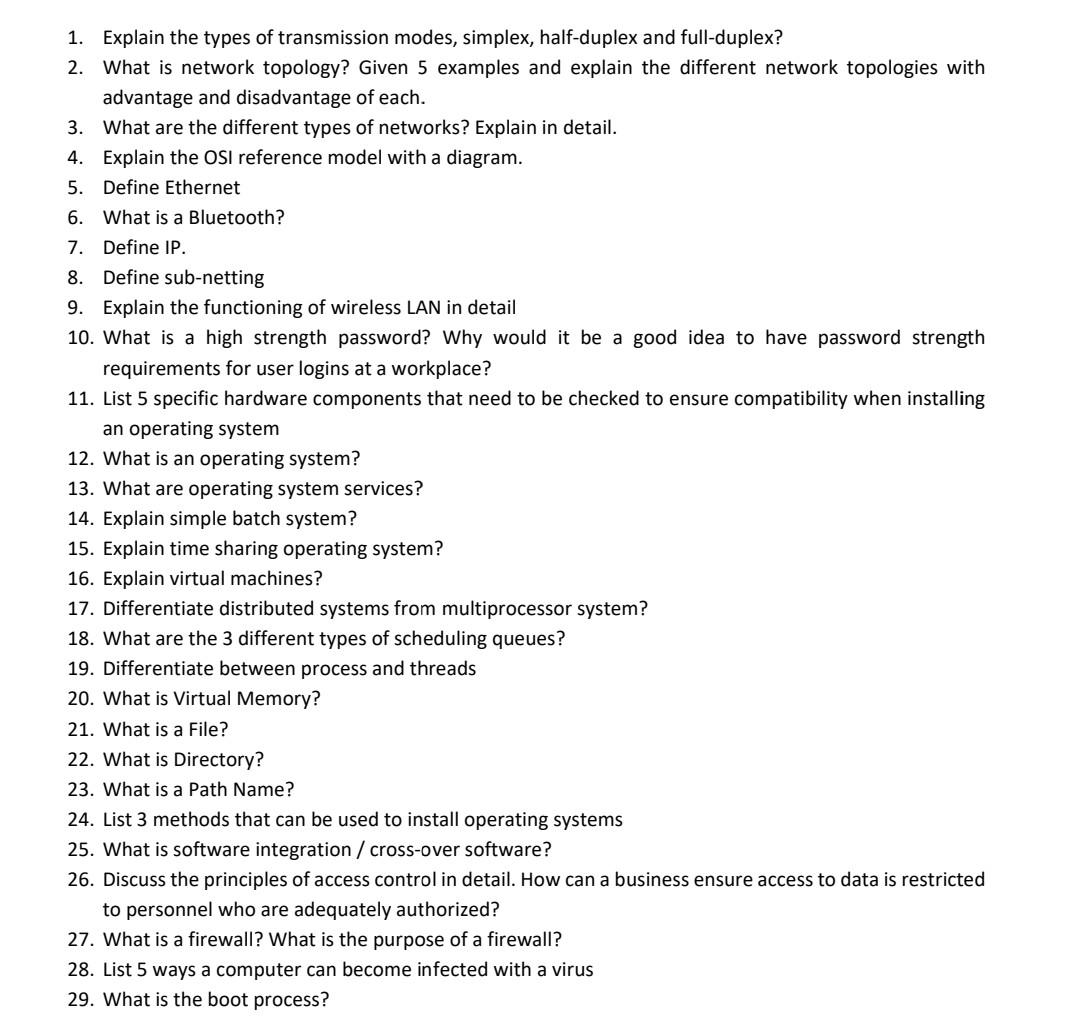 Solved 1. Explain the types of transmission modes, simplex, | Chegg.com