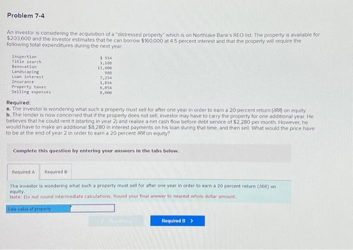 Solved Problem 7-4 An Investor Is Considering The | Chegg.com