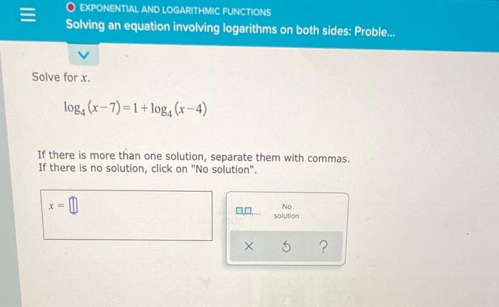 Solved - Solving an equation involving logarithms on both | Chegg.com