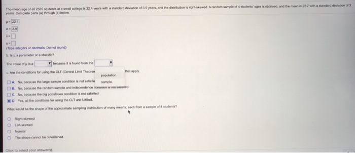 Solved The mean age of all 2535 students at a small college | Chegg.com